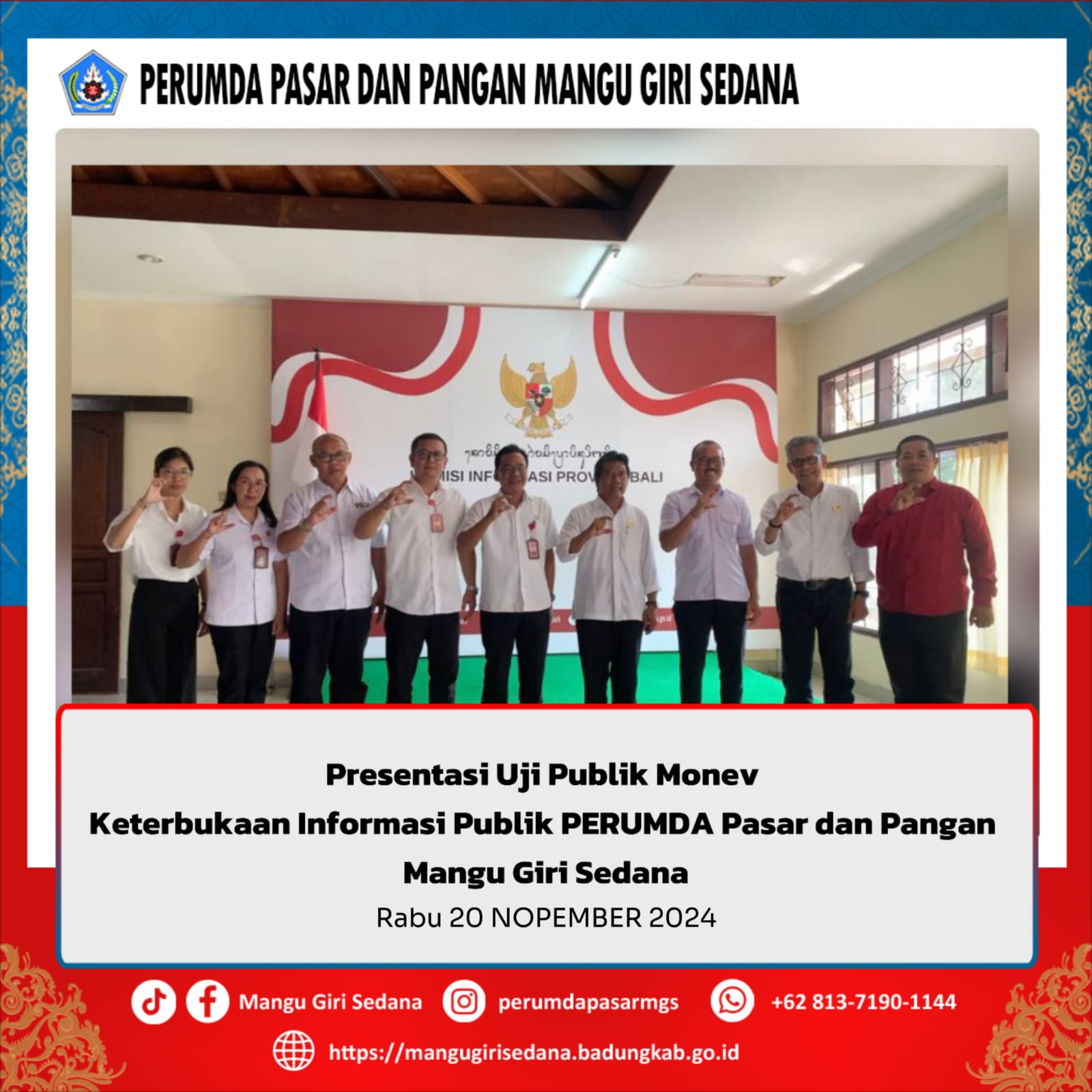 Presentasi Uji Publik Monev Keterbukaan Informasi Publik Perumda Pasar dan Pangan Mangu Giri Sedana